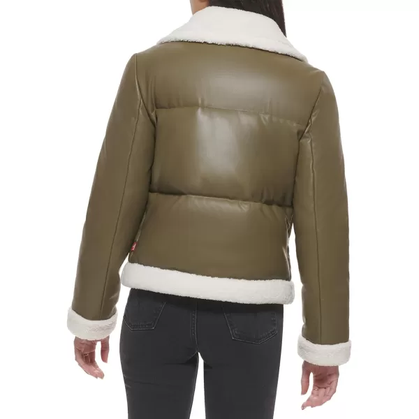 Levis Womens Breanna Puffer Jacket Standard and Plus SizesOlive Faux Leather Sherpa Pocket