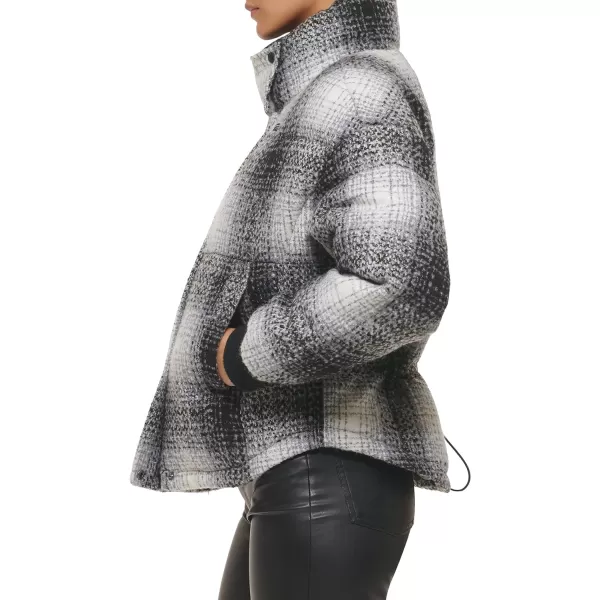 Levis Womens Cinch Waist Puffer JacketBlackWhite Ombre Wool Plaid