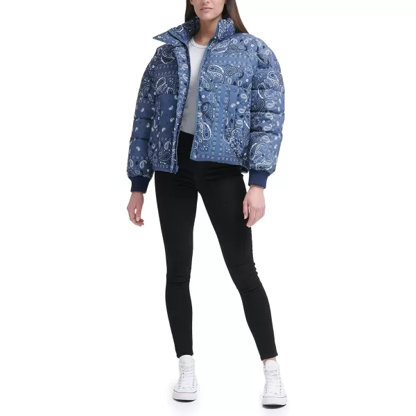 Levis Womens Cinch Waist Puffer JacketBlue Bandana Print