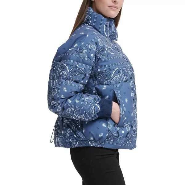 Levis Womens Cinch Waist Puffer JacketBlue Bandana Print