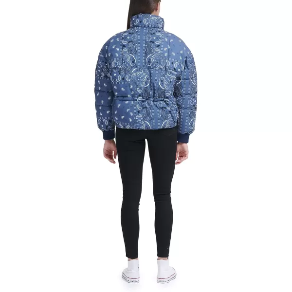 Levis Womens Cinch Waist Puffer JacketBlue Bandana Print