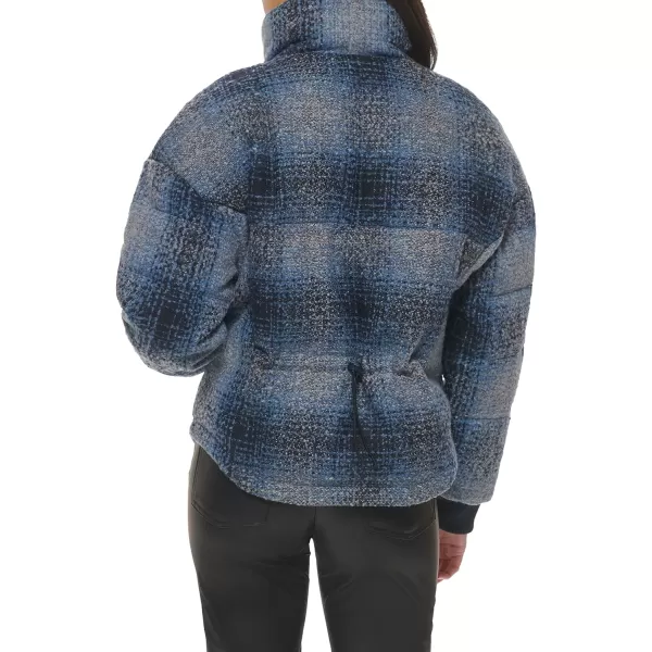 Levis Womens Cinch Waist Puffer JacketBlue Ombre Wool Plaid