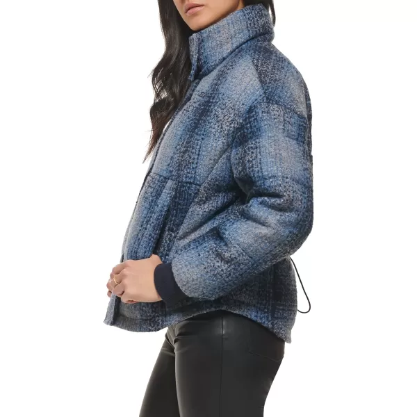 Levis Womens Cinch Waist Puffer JacketBlue Ombre Wool Plaid