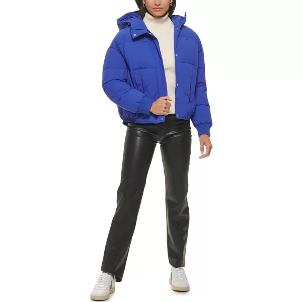 Levis Womens Cinch Waist Puffer JacketBlue With Hood