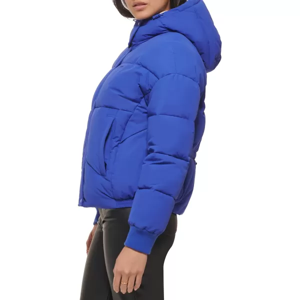 Levis Womens Cinch Waist Puffer JacketBlue With Hood