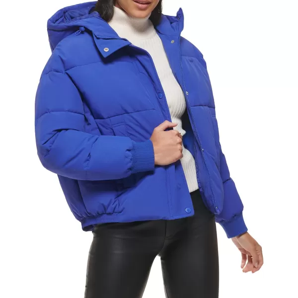 Levis Womens Cinch Waist Puffer JacketBlue With Hood