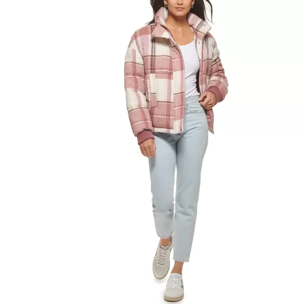 Levis Womens Cinch Waist Puffer JacketCameo Pink Wool Plaid