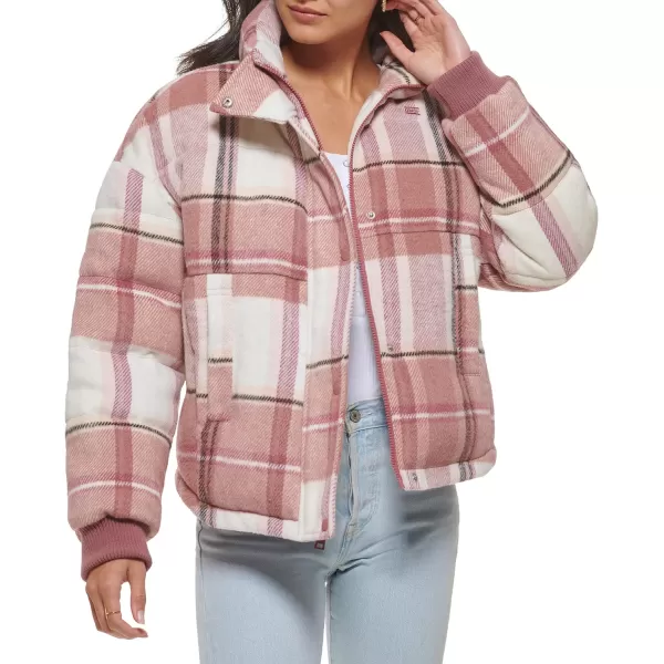 Levis Womens Cinch Waist Puffer JacketCameo Pink Wool Plaid