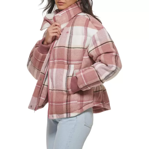 Levis Womens Cinch Waist Puffer JacketCameo Pink Wool Plaid