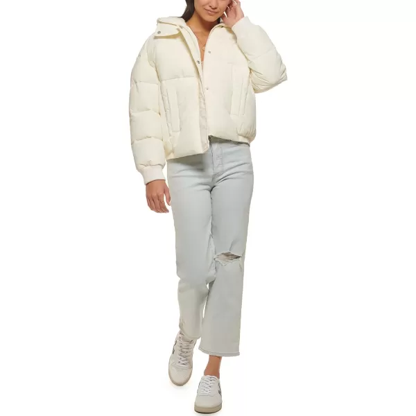 Levis Womens Cinch Waist Puffer JacketCream With Hood