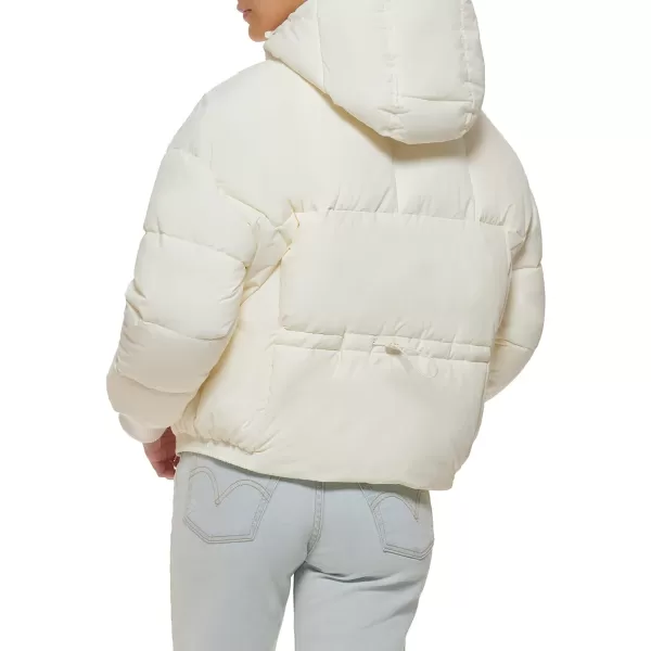 Levis Womens Cinch Waist Puffer JacketCream With Hood