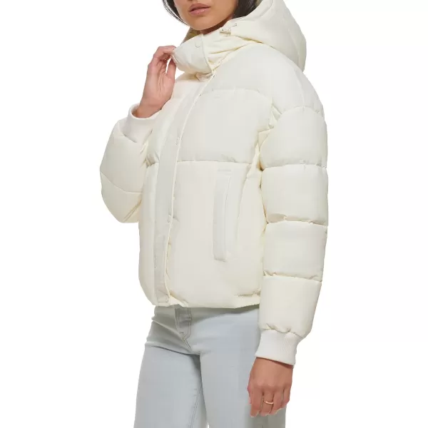 Levis Womens Cinch Waist Puffer JacketCream With Hood