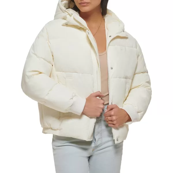 Levis Womens Cinch Waist Puffer JacketCream With Hood