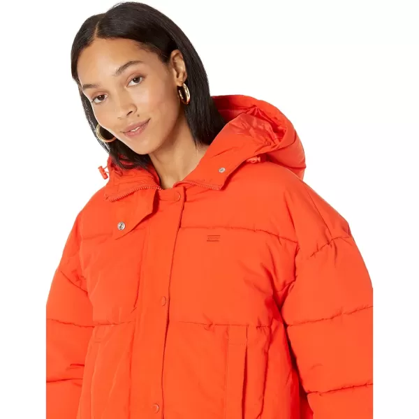 Levis Womens Cinch Waist Puffer JacketOrange With Hood