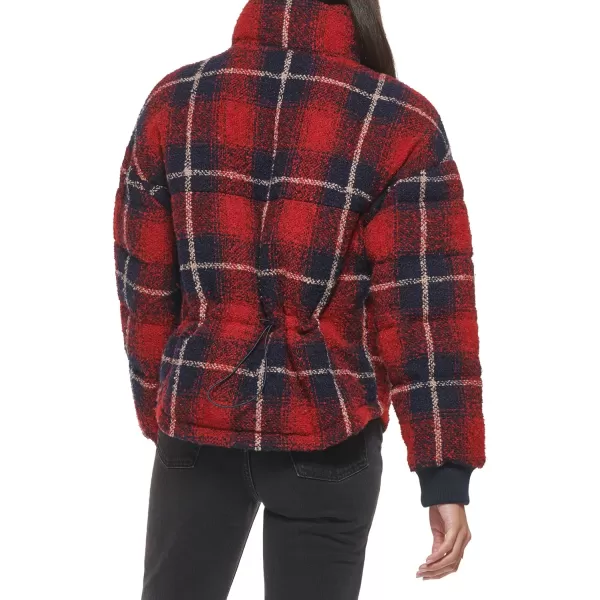 Levis Womens Cinch Waist Puffer JacketRedNavy Ombre Wool Plaid