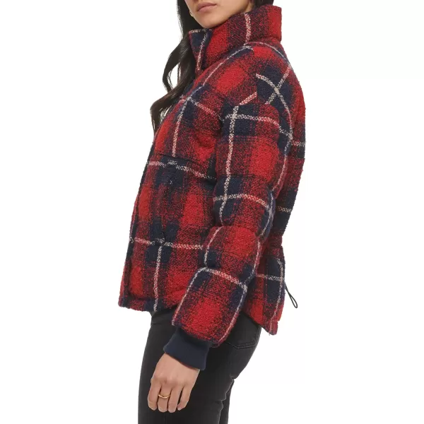 Levis Womens Cinch Waist Puffer JacketRedNavy Ombre Wool Plaid
