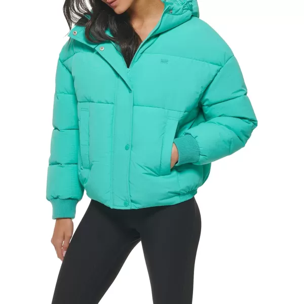 Levis Womens Cinch Waist Puffer JacketTurquoise With Hood