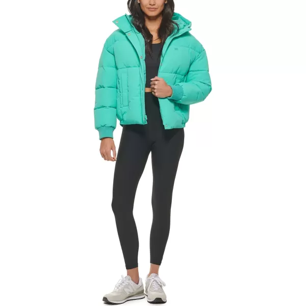 Levis Womens Cinch Waist Puffer JacketTurquoise With Hood