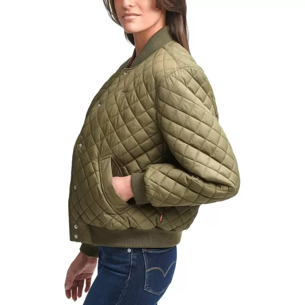 Levis Womens Diamond Quilted Bomber Jacket Regular amp Plus SizeArmy Green Sherpa Lined