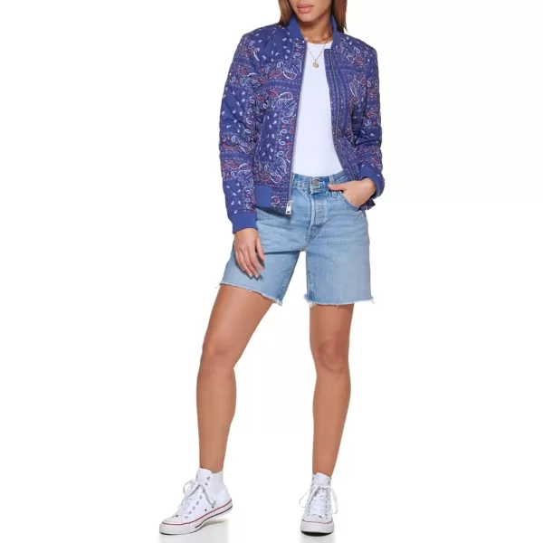 Levis Womens Diamond Quilted Bomber Jacket Regular amp Plus SizeBlue Paisley