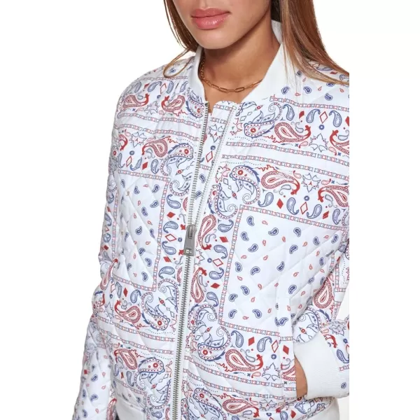 Levis Womens Diamond Quilted Bomber Jacket Regular amp Plus SizeRedWhiteBlue Paisley