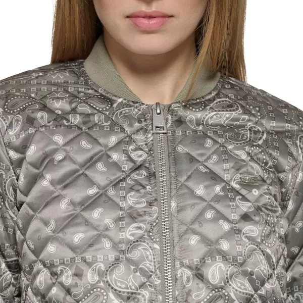 Levis Womens Diamond Quilted Bomber Jacket Regular amp Plus SizeSea Green Bandana Print