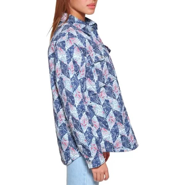 Levis Womens Diamond Quilted Shirt JacketBlue Diamond Print