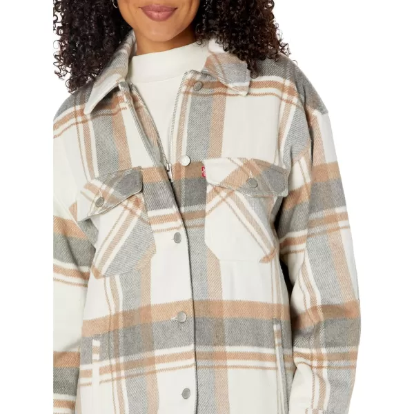 Levis Womens Fashion Shirt Jacket Standard amp Plus SizesLight GreyCamel Plaid