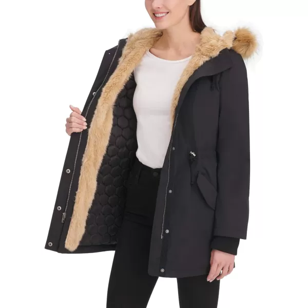 Levis Womens Faux Fur Lined Hooded Parka JacketnbspStandard and Plus SizeStandard Black Tan Fur