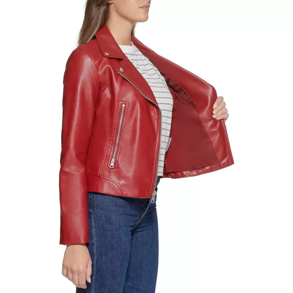 Levis Womens Faux Leather Asymmetrical Moto JacketDeep Red