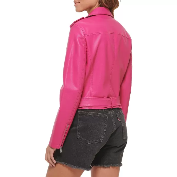 Levis Womens Faux Leather Belted Motorcycle Jacket Standard amp Plus SizesBerry Pink