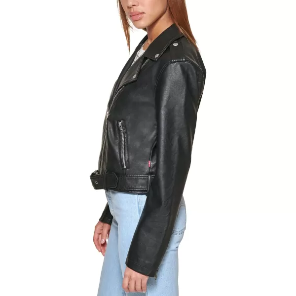 Levis Womens Faux Leather Belted Motorcycle Jacket Standard amp Plus SizesBlack