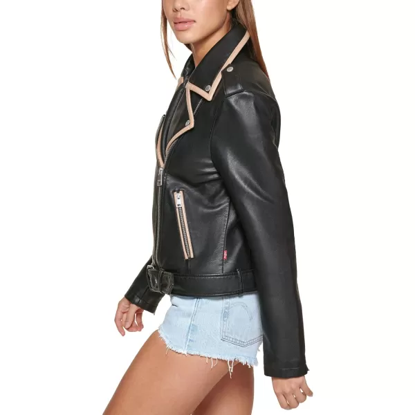 Levis Womens Faux Leather Belted Motorcycle Jacket Standard amp Plus SizesBlackBiscotti