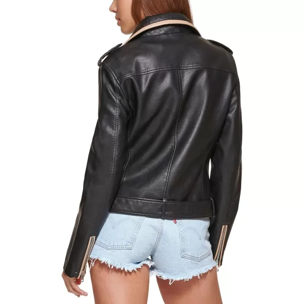 Levis Womens Faux Leather Belted Motorcycle Jacket Standard amp Plus SizesBlackBiscotti