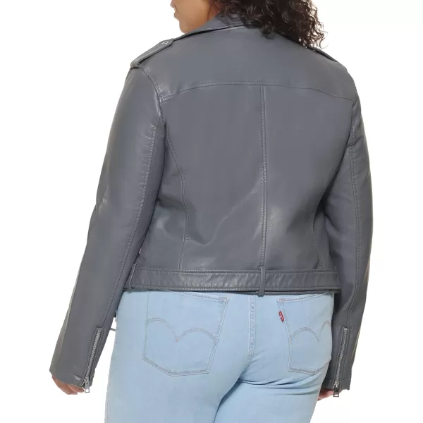 Levis Womens Faux Leather Belted Motorcycle Jacket Standard amp Plus SizesCharcoalBlack Snake