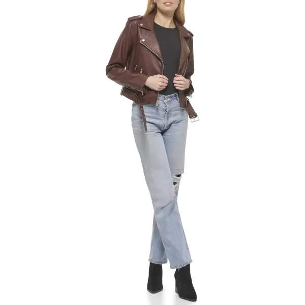 Levis Womens Faux Leather Belted Motorcycle Jacket Standard amp Plus SizesChocolate Brown