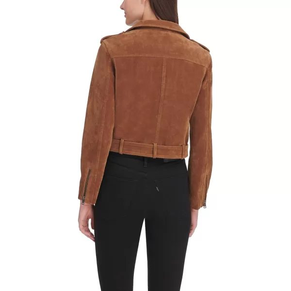 Levis Womens Faux Leather Belted Motorcycle Jacket Standard amp Plus SizesCognac Faux Suede