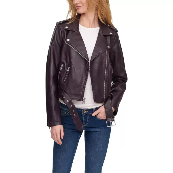 Levis Womens Faux Leather Belted Motorcycle Jacket Standard amp Plus SizesDeep Purple