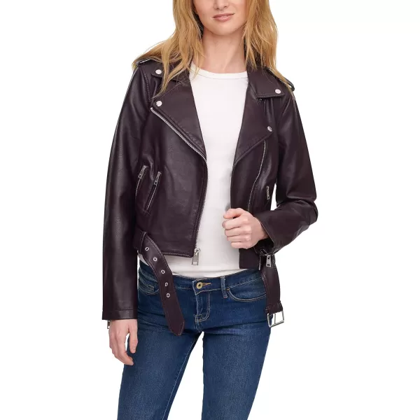 Levis Womens Faux Leather Belted Motorcycle Jacket Standard amp Plus SizesDeep Purple