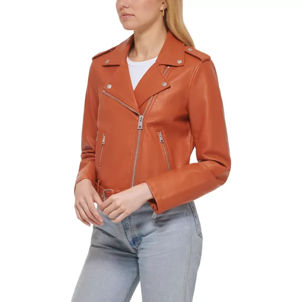 Levis Womens Faux Leather Belted Motorcycle Jacket Standard amp Plus SizesGolden Brown