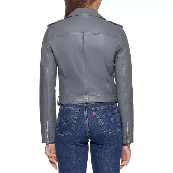 Levis Womens Faux Leather Belted Motorcycle Jacket Standard amp Plus SizesIron Grey
