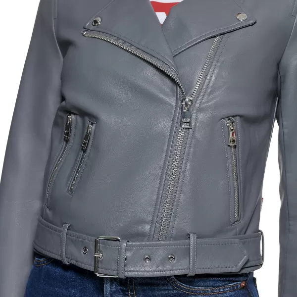 Levis Womens Faux Leather Belted Motorcycle Jacket Standard amp Plus SizesIron Grey