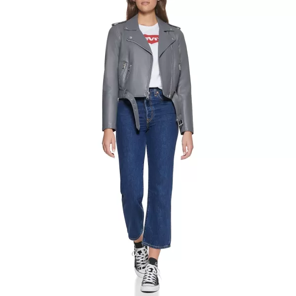 Levis Womens Faux Leather Belted Motorcycle Jacket Standard amp Plus SizesIron Grey