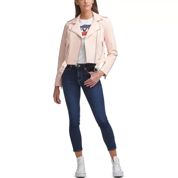 Levis Womens Faux Leather Belted Motorcycle Jacket Standard amp Plus SizesPink Scallop Shell