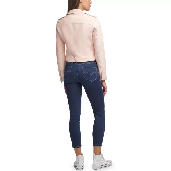 Levis Womens Faux Leather Belted Motorcycle Jacket Standard amp Plus SizesPink Scallop Shell