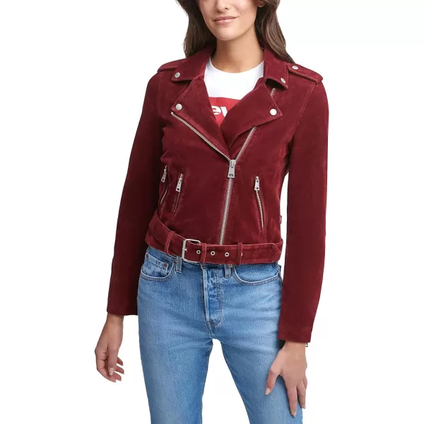 Levis Womens Faux Leather Belted Motorcycle Jacket Standard amp Plus SizesRed Faux Suede