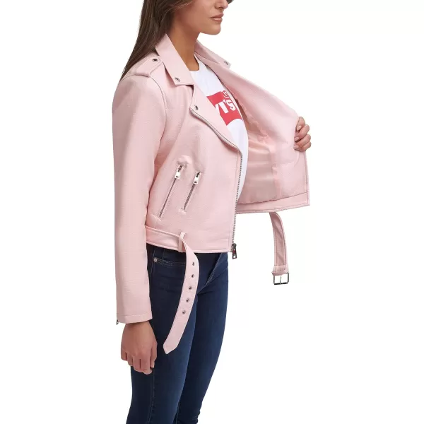 Levis Womens Faux Leather Belted Motorcycle Jacket Standard amp Plus SizesSepia Pink