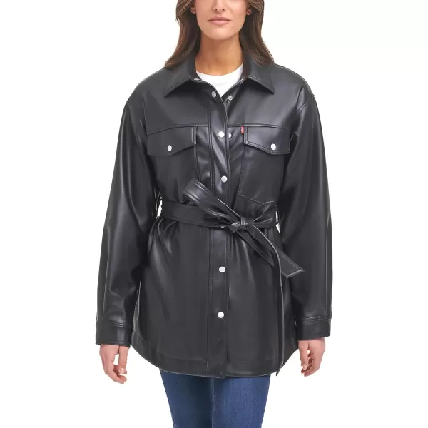 Levis Womens Faux Leather Belted Shirt Jacket Standard amp Plus SizesBlack