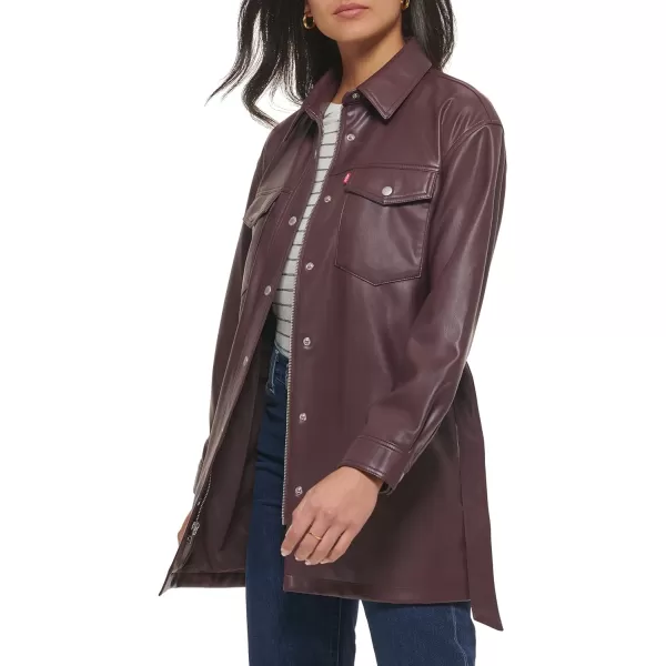 Levis Womens Faux Leather Belted Shirt Jacket Standard amp Plus SizesBurgundy