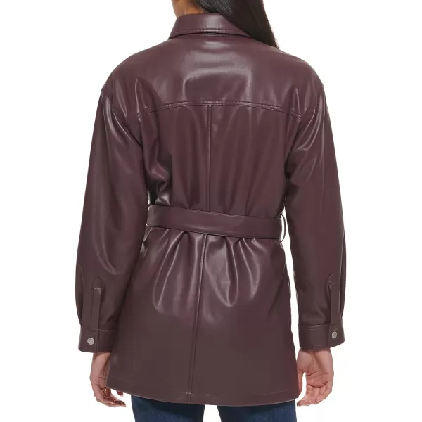 Levis Womens Faux Leather Belted Shirt Jacket Standard amp Plus SizesBurgundy